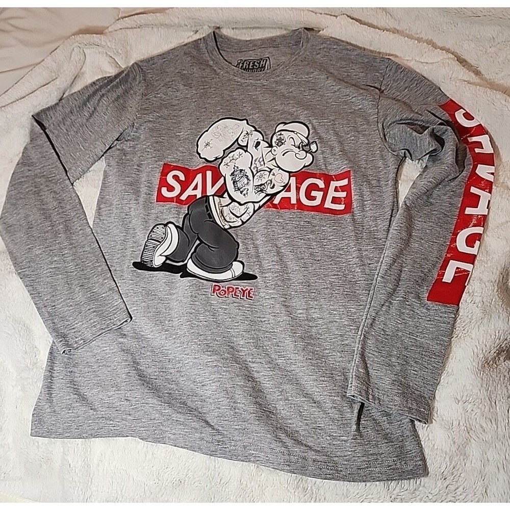 SAVAGE Shirt Mens Medium Popeye Fresh Laundry Long Sleeve‎ Graphic Jersey